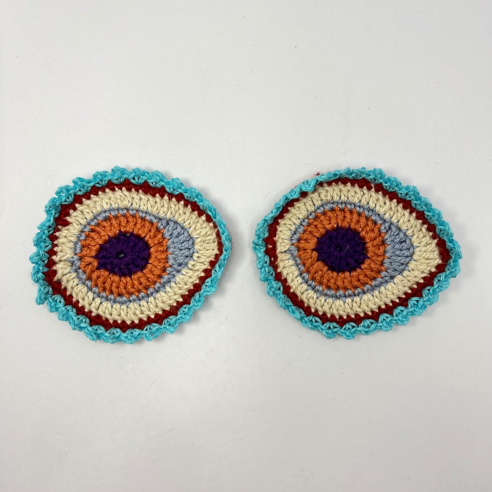 Handmade Crochet Evil Eye Appliques 4" Boho Patches Doilies Witchy Magic Greek